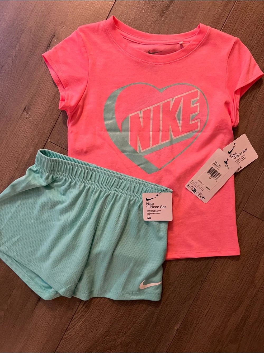 Nike Girls Pink Tee with Mint Athletic Shorts Set